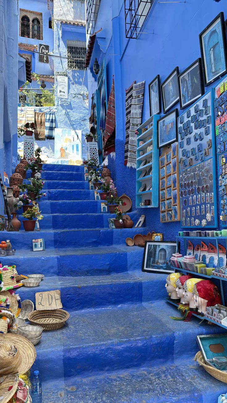 Blue-painted streets and alleyways of Chefchaouen medina in Morocco