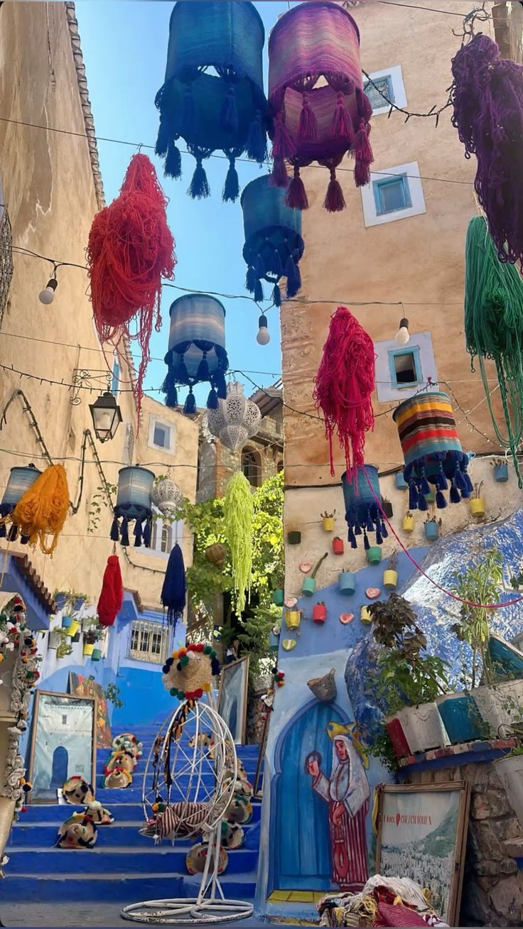 Panoramic view of Chefchaouen blue city nestled in the Rif Mountains of Morocco
